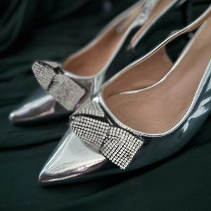 Shiny Silver Sling Backs Slippers